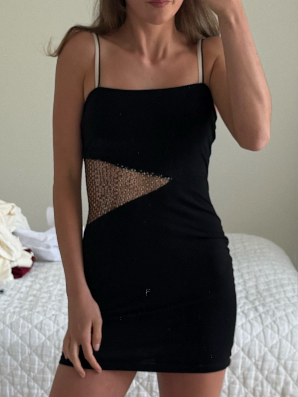 superdown Black Mini Dress with Sheer Mesh Cutout